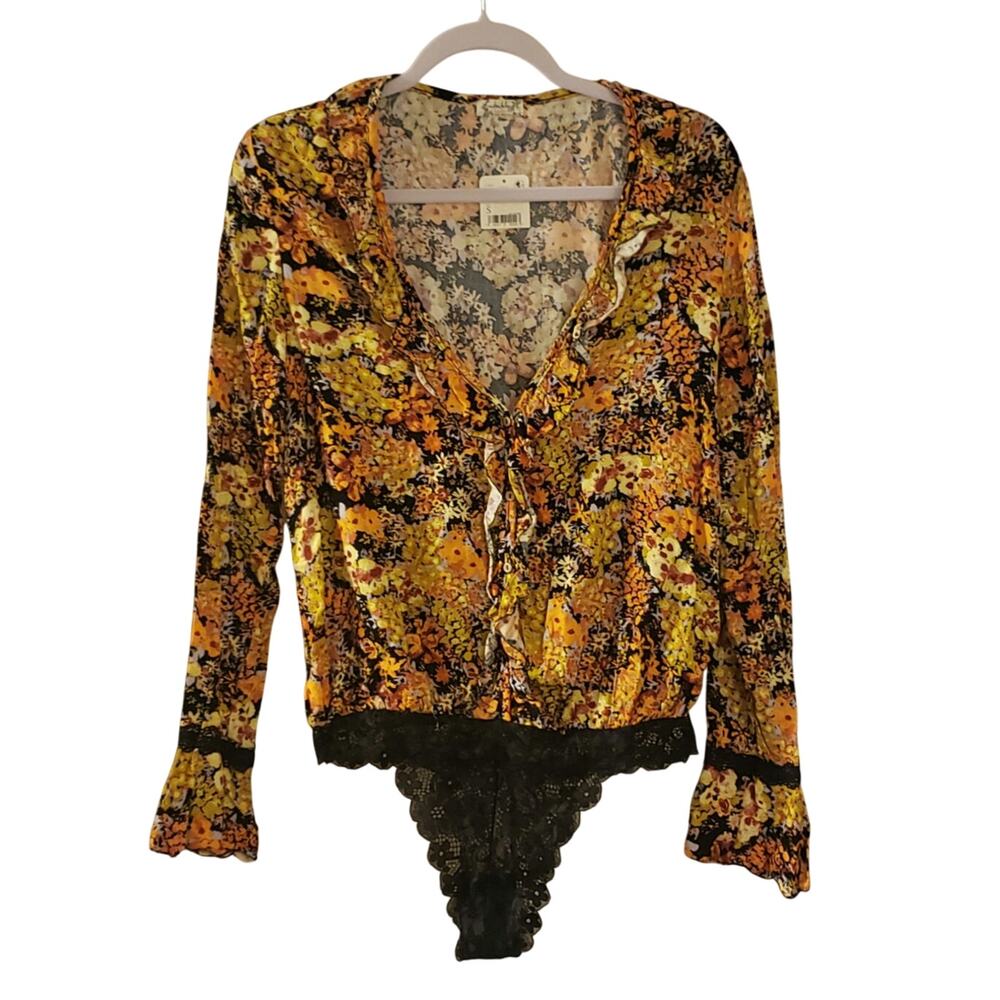 NWT Free People Heatwave Floral Long Sleeve‎ Bodysuit Size Small